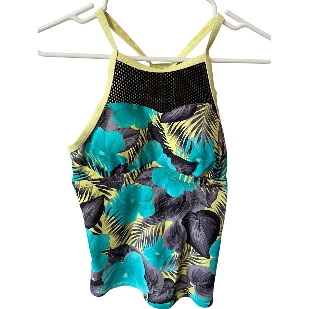 ZeroXposur‎ Womens Citrus Floral Mesh High Neck Tankini Top R985752S Size Small